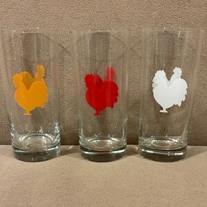 Vintage set of Libbey Rooster Glasses, red, yellow, & white.  Weighted bottom